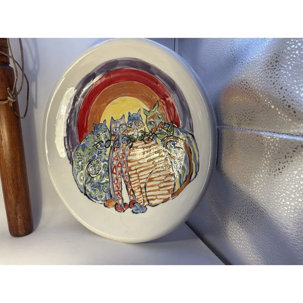 Hand Painted Cat Platter Original Colorful Craft Core 22